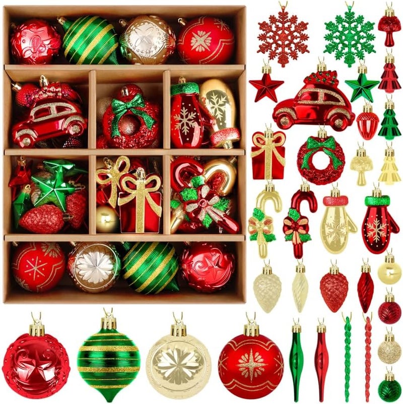 EverMerry 82PCS Christmas Balls Ornaments, Ornaments with Hanging Strings for Christmas Tree Decorations, Delightful Xmas Decorations for Holiday, Party, Shatterproof Plastic Decor(Green, Red & Gold) - Image 1